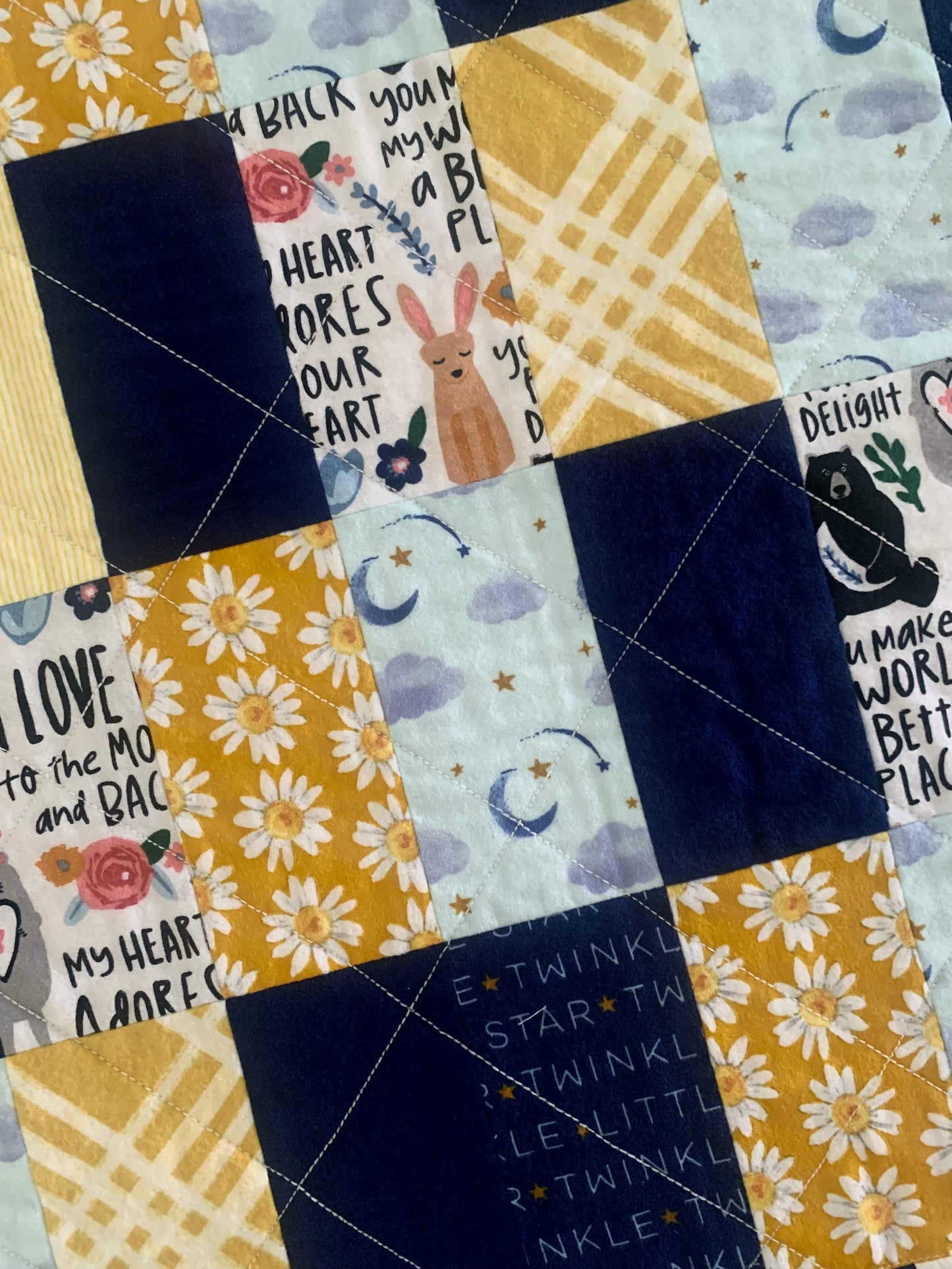 Patchwork Flannel (Blue + Gold) Quilt