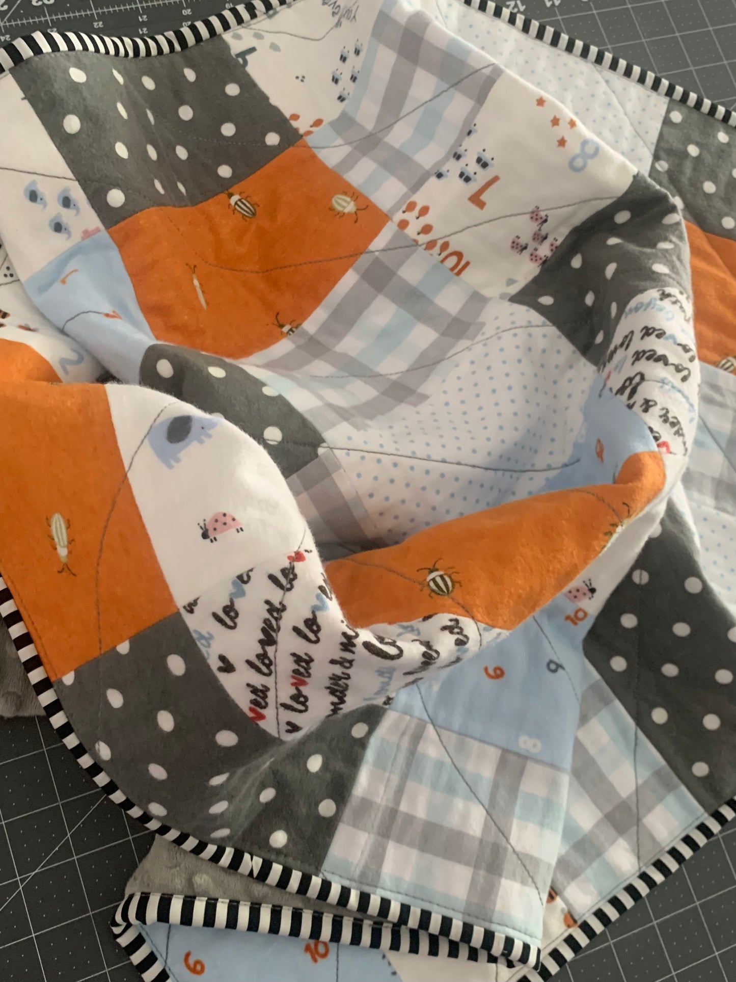 Patchwork Flannel (Orange + Gray + Blue) Quilt