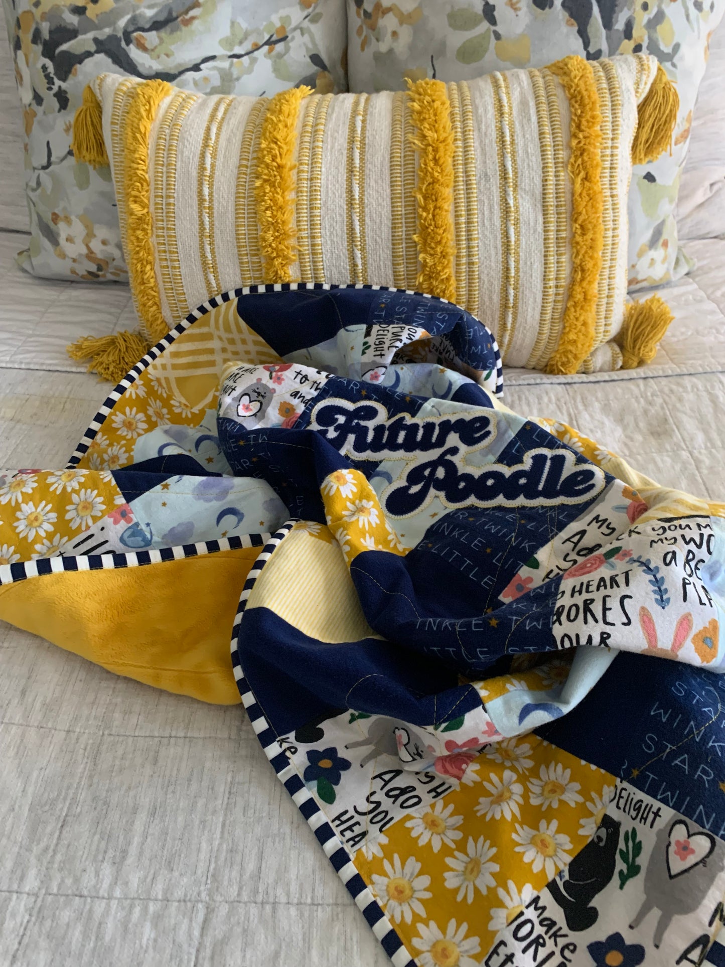 Patchwork Flannel (Blue + Gold) Quilt