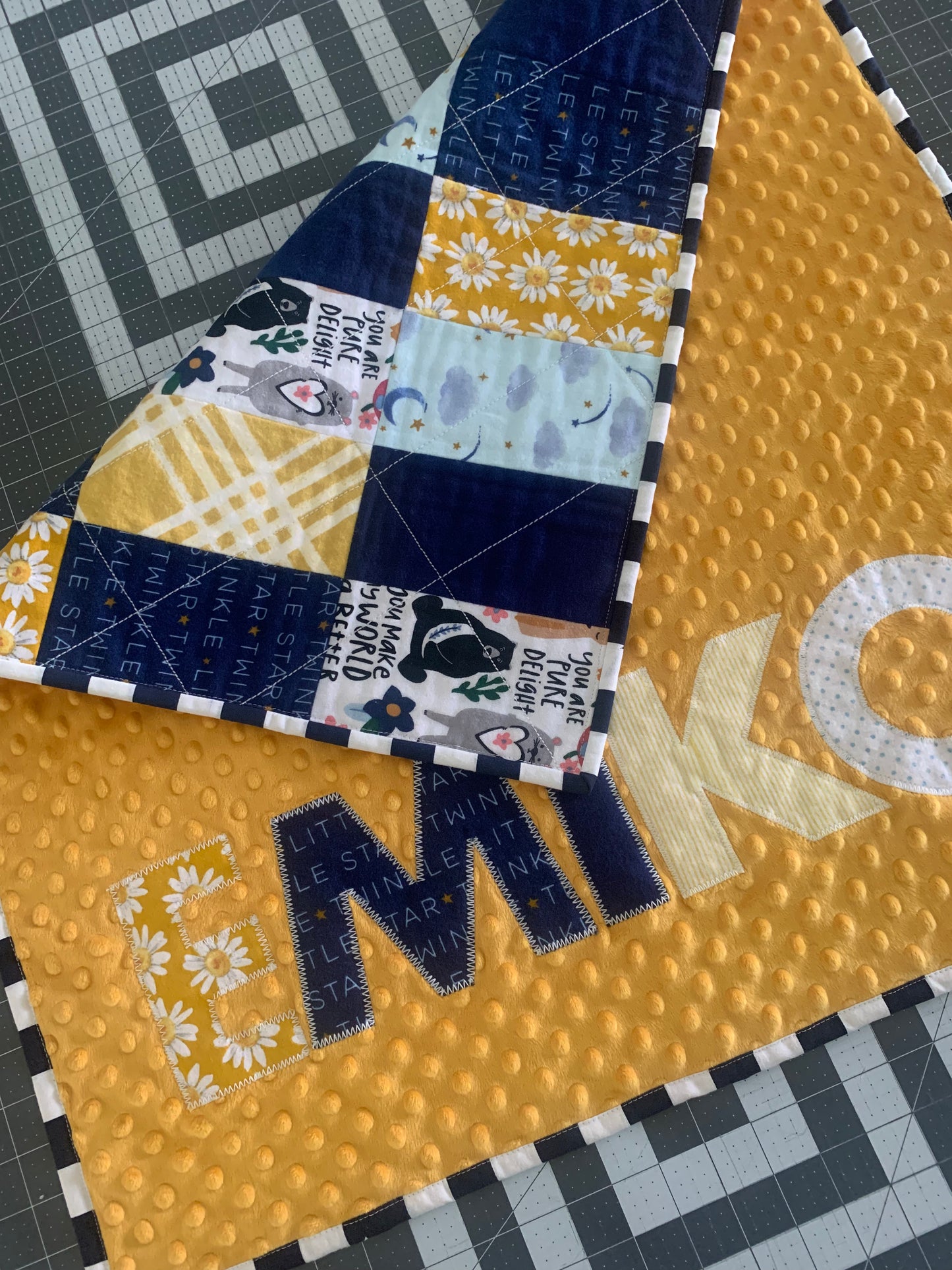 Patchwork Flannel (Blue + Gold) Quilt